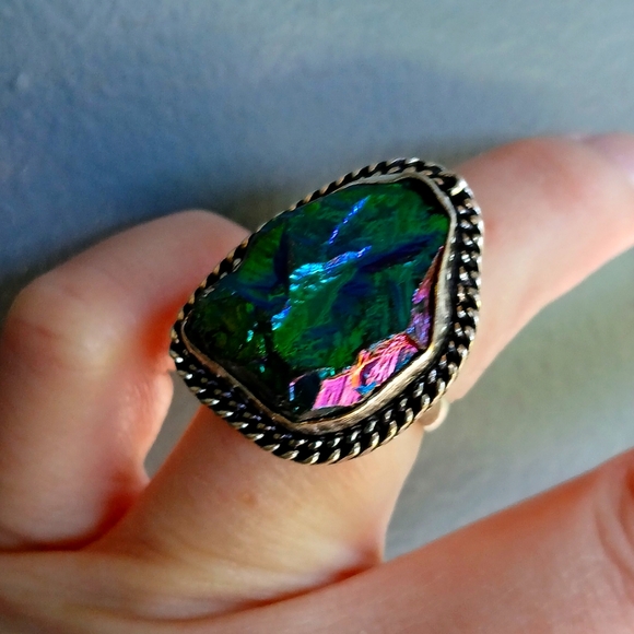 New Rainbow Titanium Crystal Quartz 925 Silver Ring. - Picture 2 of 12